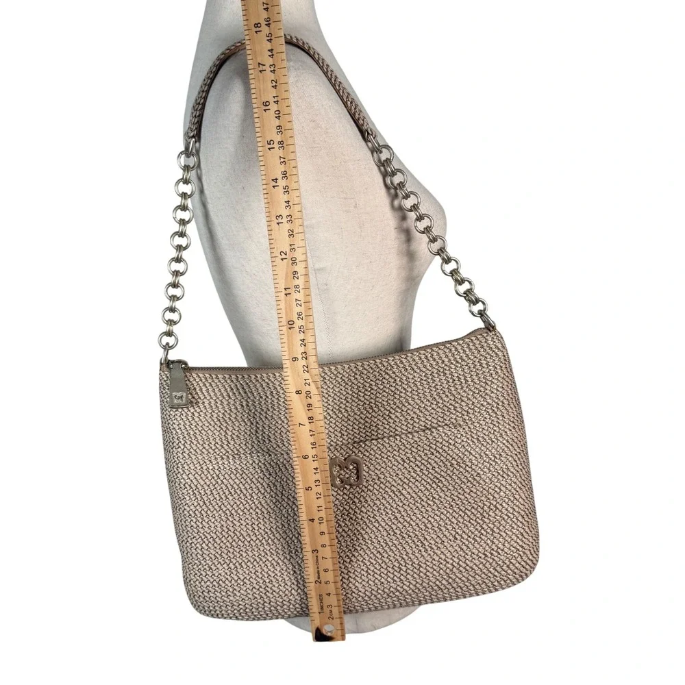 Eric Javits Powchky Shoulder Bag Womens Beige Woven Coastal Resort Chain Strap